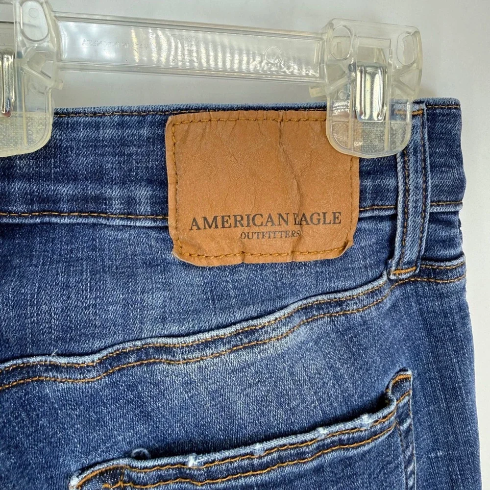 American Eagle Slim Straight Jeans Womens 28x32‎ Dark Wash Distressed Denim